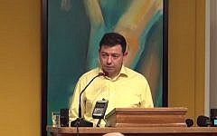 Ahmed Akkari speaks to a Danish audience, August 2013.  (screen capture, YouTube)