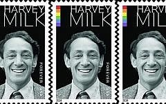 The Harvey Milk commemorative Stamp, to be issued May 22, 2014 (Photo credit: JTA)