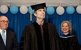 Philip Roth receives an honorary doctorate at the Jewish Theological Seminary's commencement in New York, May 22, 2014. (JTA/Ellen Dubin Photography)