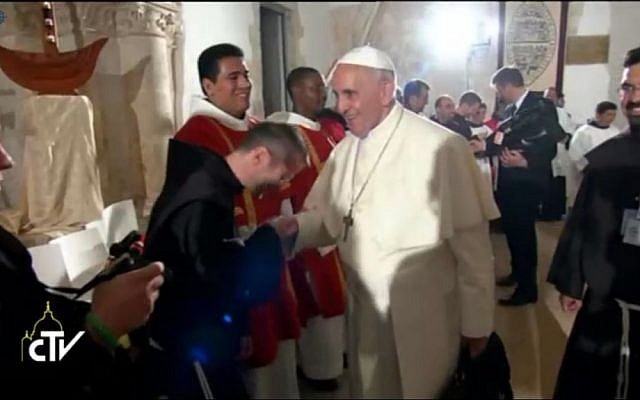 Pope Francis at the Cenacle Monday. (Screen capture: Vatican TV)