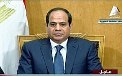 President Abdel Fattah el-Sissi during his swearing in ceremony, on June 7, 2014, in Cairo. (screen capture, Egyptian TV/AFP)