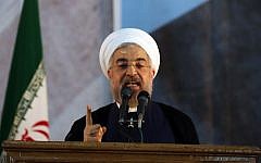 Iranian President Hassan Rouhani delivers a speech in Tehran, June 3, 2014. (photo credit: AFP/ATTA KENARE)