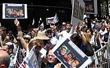 Protesters rally in support of three kidnapped Israeli teenagers during a demonstration in front of the Israeli consulate in New York on June 16, 2014. (photo credit: AFP/ Brigitte Dusseau)