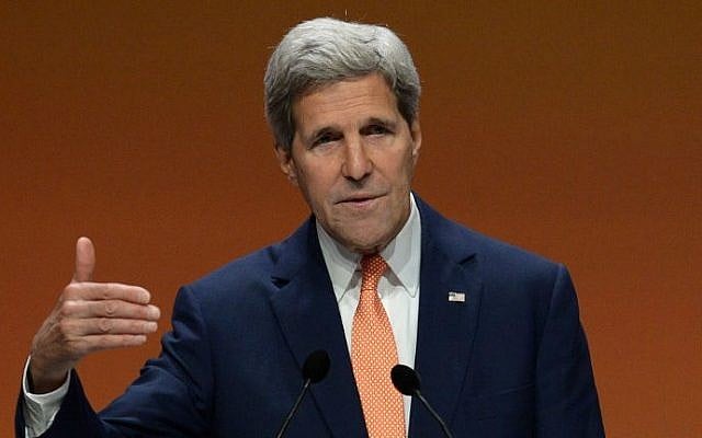 US Secretary of State John Kerry speaks during a press conference on June 13, 2014. (photo credit: AFP/CARL COURT) US Secretary of State John Kerry speaks during a press conference on June 13, 2014. (photo credit: AFP/CARL COURT)