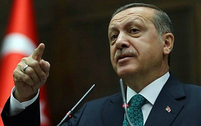 Turkey's Recep Tayyip Erdogan addresses the Turkish Parliament in Ankara on June 24, 2014. (photo credit: AFP/Adem Altan)