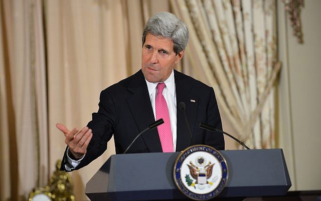 John Kerry speaking on June 19. (photo credit: US State Department)