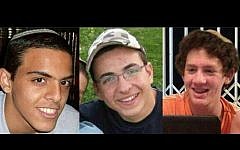 From left to right: Eyal Yifrach, 19, Gil-ad Shaer, 16, and Naftali Fraenkel, 16, three Israeli teenagers who were seized and kiled by Palestinians on June 12, 2014 (photo credit: IDF/AP)