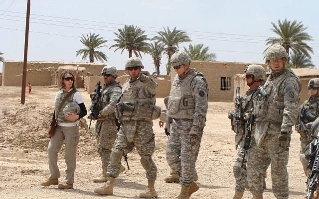 Emma Sky, left, accompanies General Ray Odierno (center) in Iraq's eastern province of Diyala, 2009 (photo credit: Facebook image)