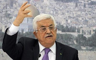 Illustrative photo of Palestinian President Mahmoud Abbas speaking on April 29, 2014 (photo credit: Issam Rimawi/Flash90)