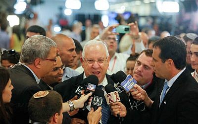 Israeli president-elect Reuven Rivlin speaks to members of the press at the Knesset in Jerusalem, Tuesday, June 10, 2014 (photo credit: Yonatan Sindel/FLASH90)