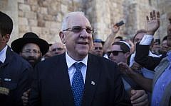 Reuven Rivlin at the Western Wall after winning the presidency, June 2014. (photo credit: Yonatan Sindel/Flash90)