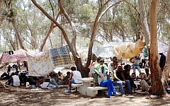 African migrants from the Holot detention center seen in their makeshift tent city in the Nitzana forest, June 29, 2014.  (photo credit: Flash 90)