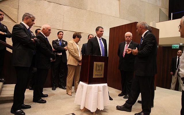 A ballot box stands in the Knesset plenum ahead of Israel's presidential elections, Tuesday, June 10, 2014 (photo credit: Knesset spokesman)