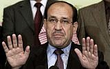 Then-Iraqi prime minister Nouri al-Maliki speaks to the press in Baghdad, Iraq, March 2010. (AP Photo/Hadi Mizban)