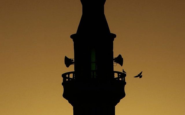 A bird flies towards the minaret of a mosque in the West Bank refugee camp of Jenin, June 28, 2014. (photo credit: AP/Mohammed Ballas) A bird flies towards the minaret of a mosque in the West Bank refugee camp of Jenin, June 28, 2014. (photo credit: AP/Mohammed Ballas)
