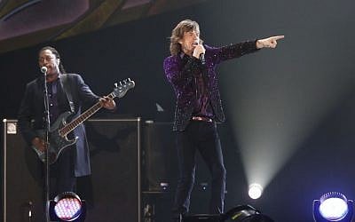 The Rolling Stones' Mick Jagger on stage in Tel Aviv, June 4 (Photo credit: Orit Pnini)