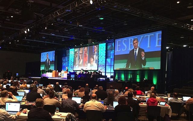 Rabbi Rick Jacobs, president of the Union for Reform Judaism, addressing the General Assembly of the Presbyterian Church (U.S.A.) to urge them to reject divestment, June 19, 2014. (photo credit: JTA) Rabbi Rick Jacobs, president of the Union for Reform Judaism, addressing the General Assembly of the Presbyterian Church (U.S.A.) to urge them to reject divestment, June 19, 2014. (photo credit: JTA)