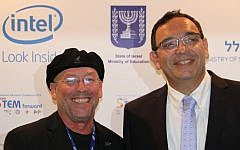 Intel Vice-President Mooly Eden (L) and Education Minister Shai Piron at the Intel Israel STEM Conference (Photo credit: Courtesy)