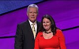 Rabbi Sari Laufer, with 'Jeopardy' host Alex Trebek. (Courtesy Jeopardy Productions, Inc.)