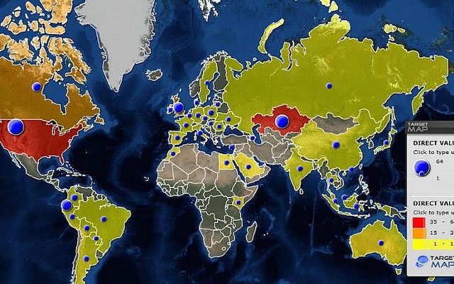 Map of the servers where data stolen by 'Remote Control System' is uploaded to (Photo credit: Kaspersky Lab) Map of the servers where data stolen by 'Remote Control System' is uploaded to (Photo credit: Kaspersky Lab)