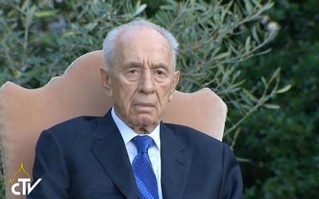 President Shimon Peres at a Vatican prayer gathering for Mideast peace, Sunday, June 8, 2014. (Screengrab of Vatican live feed)