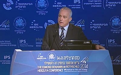 Yuval Steinitz speaking in Herzliya Monday, June 9, 2014. (Screen capture: Herzliya Conference)