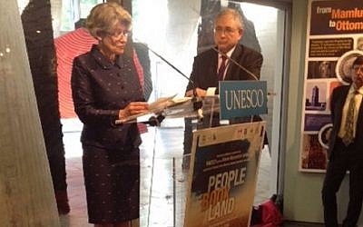 UNESCO's Director General Irina Bokova (l) poses with Rabbi Marvin Hier, June 11, 2014. (photo credit: courtesy SCW)