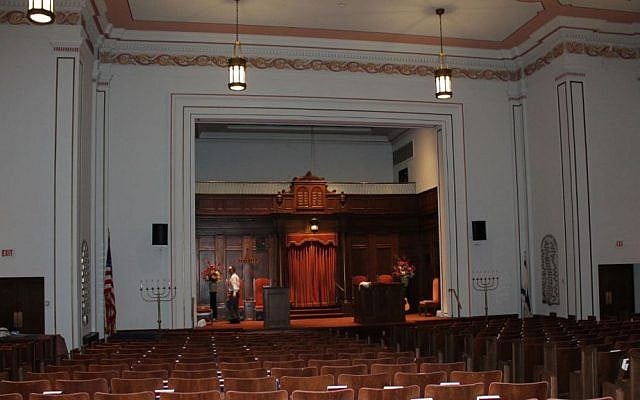 The 525-seat sanctuary at Temple Israel is one of many signs of Wilkes-Barre's once-thriving Jewish community. These days the synagogue is mostly empty on Shabbat, and the average congregant's age is above 60. (Uriel Heilman/JTA)
