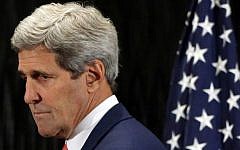 US Secretary of State John Kerry at a press conference in Cairo with United Nations Chief Ban Ki-moon, on July 25, 2014 (Photo credit: AFP/Pool)