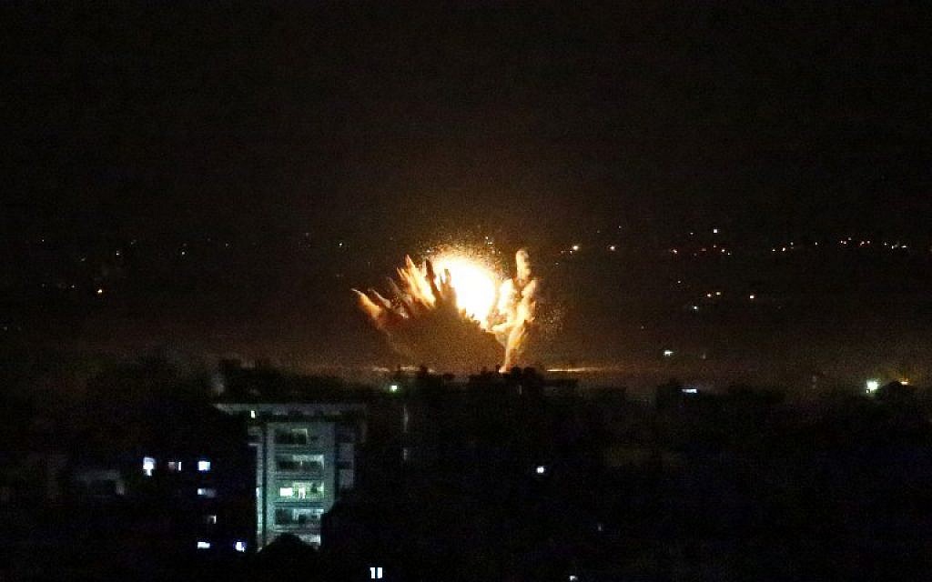 An explosion in Gaza Thursday, July 17, 2014. (photo credit: AFP/THOMAS COEX)