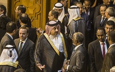 Arab foreign ministers at an emergency Arab League meeting in Cairo on the Gaza conflict on July 15, 2014 (Photo credit: Khaled Desouki/AFP)