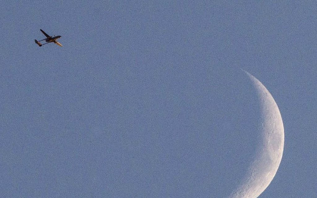 An Israeli Hermes UAV flies over Gaza Strip on July 31, 2014 (photo credit: AFP/JACK GUEZ)
