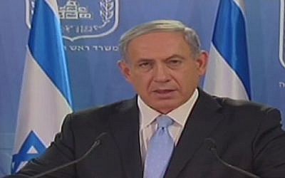 Prime Minister Benjamin Netanyahu speaks to the press on Sunday, July 20, 2014. (screen capture: Channel 2) Prime Minister Benjamin Netanyahu speaks to the press on Sunday, July 20, 2014. (screen capture: Channel 2)