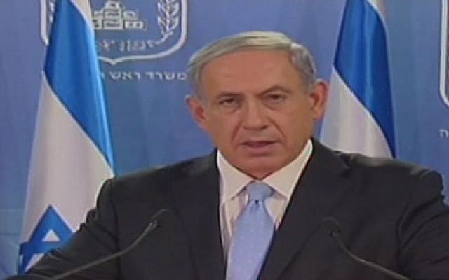 Prime Minister Benjamin Netanyahu speaks to the press on Sunday, July 20, 2014. (screen capture: Channel 2) Prime Minister Benjamin Netanyahu speaks to the press on Sunday, July 20, 2014. (screen capture: Channel 2)