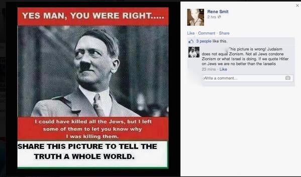 The anti-Semitic meme ANC's Rene Smit posted to international disdain. (courtesy)