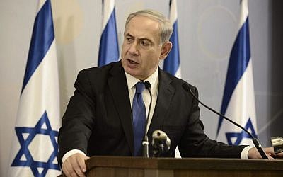 Prime Minister Benjamin Netanyahu speaks during a press conference at the Kirya military base in Tel Aviv on July 1, 2014. (photo credit: Tomer Neuberg/Flash90)