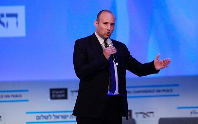 Economy Minister Naftali Bennett speaks at the Israel Conference for Peace, which opened today at David Intercontinnental Hotel in Tel-Aviv, Tuesday July 8, 2014. (photo credit: Flash90)