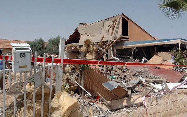 A July 12 picture of the house in the Nahal Beka neighborhood in Beersheba that was directly hit by a rocket on the fourth day of Operation Protective Edge, on the night of July 11. (Photo credit: Flash90)