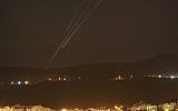 Rockets seen flying over central Israel on the fifth day of Operation Protective Edge, July 12, 2014. (Nati Shohat/Flash90)