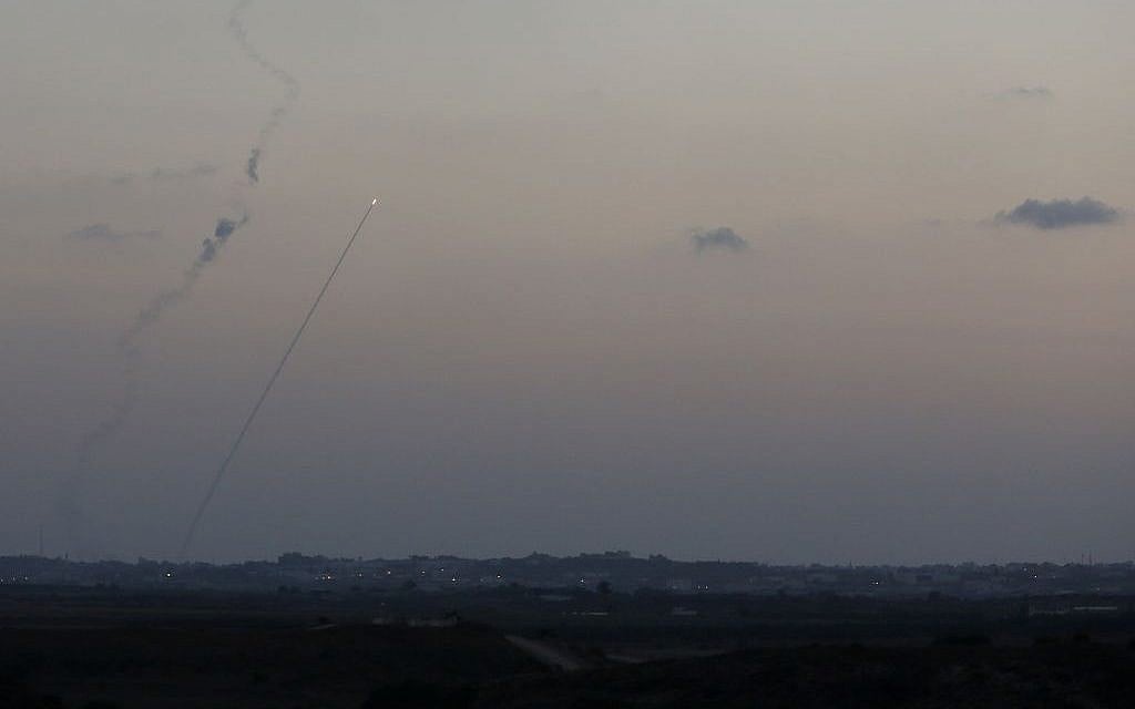 Rockets seen fired from Gaza into Israel, on July 13, 2014. (photo credit: Miriam Alster/FLASH90)
