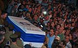 Thousands of Israelis attend the funeral of IDF soldier Nissim Sean Carmeli, from Texas, at the military cemetery in Haifa, Monday, July 21, 2014. (Photo credit: FLASH90)
