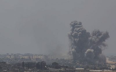 IDF bombings in the Gaza Strip can be seen near the border in southern Israel on July 27, 2014. (photo credit: Hadas Parush/FLASH90)