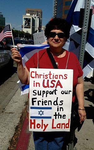 Christian supporters of Israel joined the rally marred by violence in Los Angeles, July 13, 2014. (Kelly Hartog/The Times of Israel)