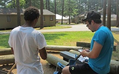 Israeli emissaries Lior and Yakov at camp. (Howard Blas/Times of Israel)