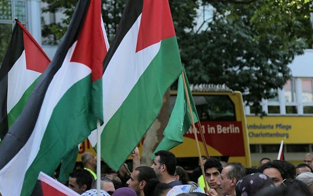 An anti-Israel rally in Berlin's Adenauerplatz on Friday July 18, 2014 (Illustrative photo: Micki Weinberg/The Times of Israel) An anti-Israel rally in Berlin's Adenauerplatz on Friday July 18, 2014 (Illustrative photo: Micki Weinberg/The Times of Israel)