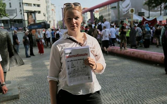  Svenja, 20, is a self-described Trotskyist. She opposes the Jewish state, but is hesitant about attending the Al Quds Day March on July 25, 2014 in Berlin. (Micki Weinberg/The Times of Israel)