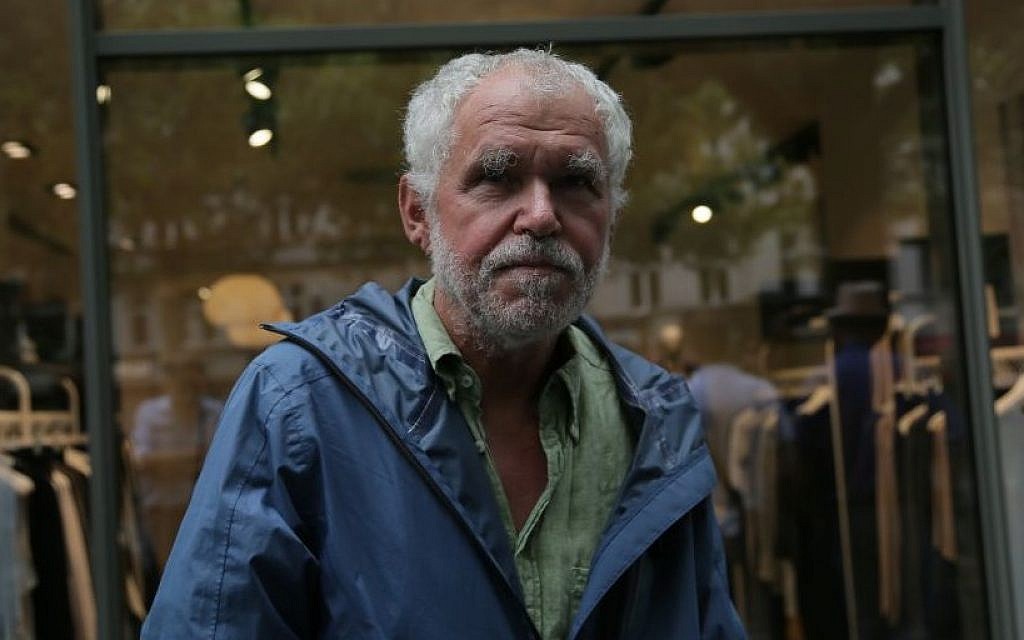 Joachim Glauer, attacked at Al Quds day protest in Berlin because he held a small Israeli flag. (Photo credit: Micki Weinberg)