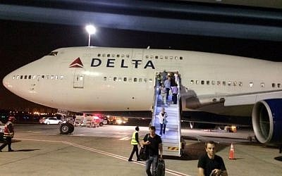 A New York-bound Delta Air Lines Flight 469 at Ben Gurion Airport near Tel Aviv (AP/Michael Simon)