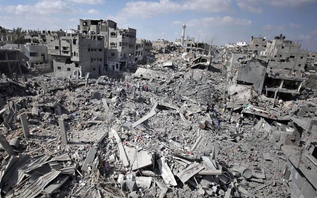 A general view shows the destruction in Gaza City's Shejaiya neighborhood, Saturday, July 26, 2014. (Photo credit: AP/Khalil Hamra)
