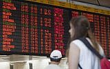 A departure flight board displays various canceled and delayed flights in Ben-Gurion International Airport, July 23, 2014. (AP/Dan Balilty)